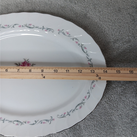 ROYAL SWIRL Fine China of Japan 14" Oval Serving Turkey Platter Gray Silver #2 - Picture 5 of 8